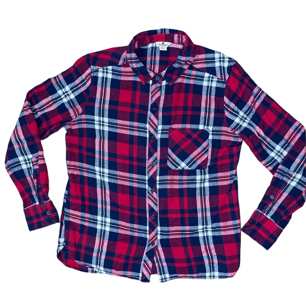 Woolrich Women’s Long Sleeve Flannel Button Up Size Large Red, Black & White